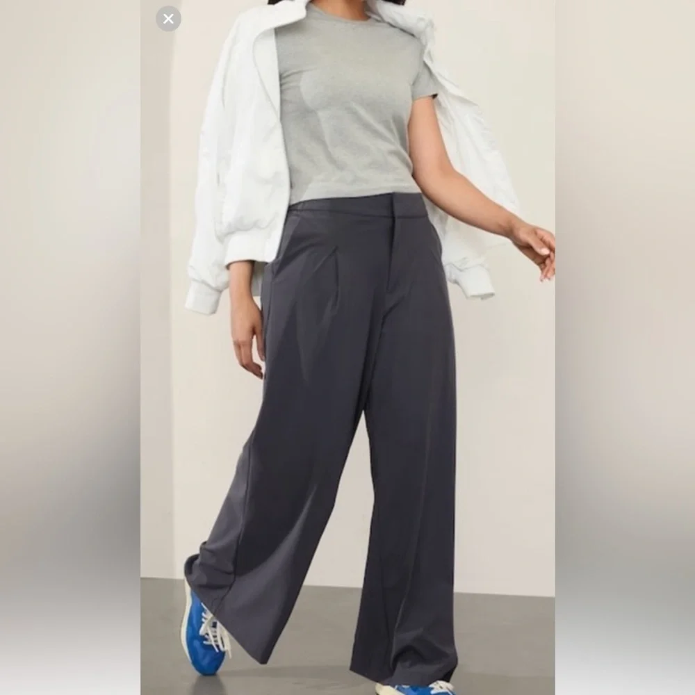Athleta Pinnacle Trouser 12 Tall NWT Wide Leg Work Pant Gray - Picture 2 of 4